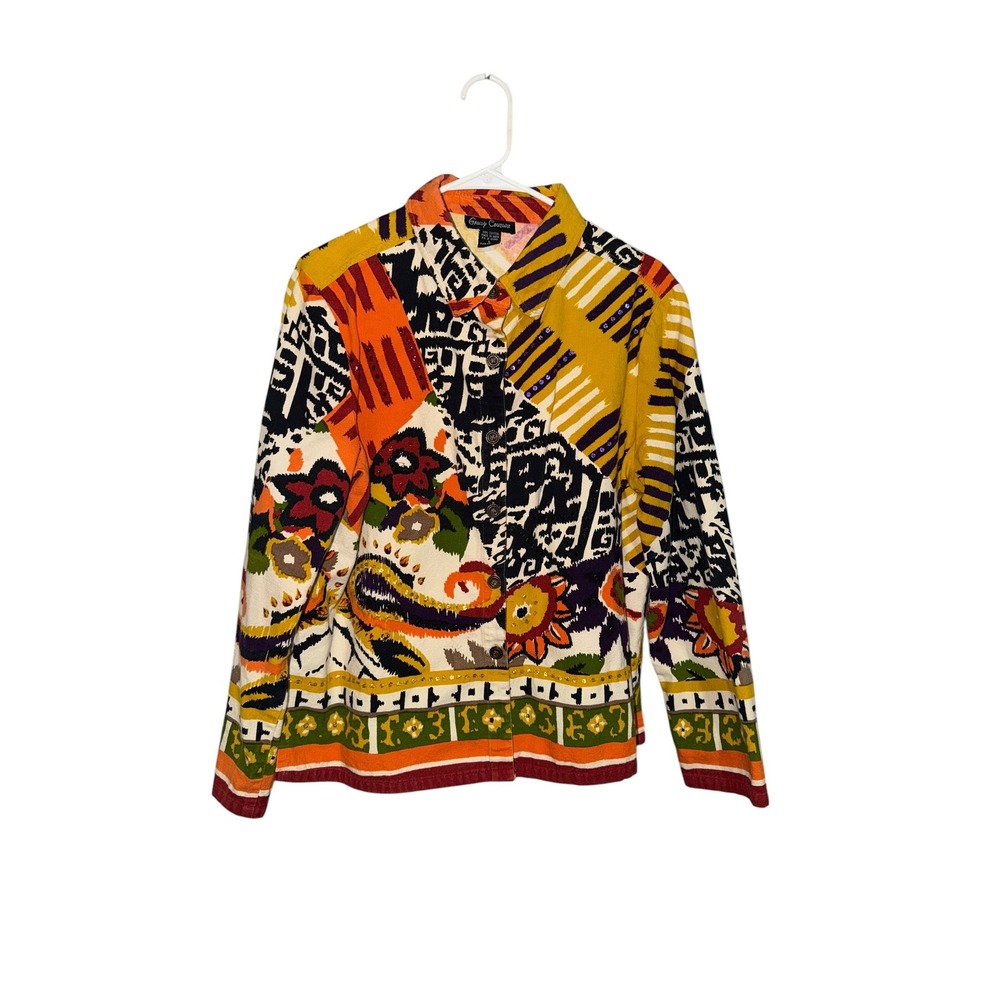 Gaudy Couture‎ Womens Large Patchwork Floral Paisley Cotton Button Front Shirt L